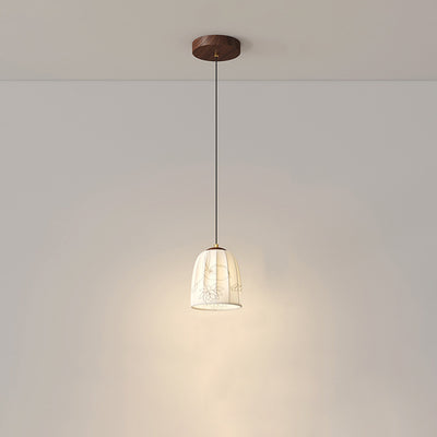 Traditional French Dome Semicircular Flower Print Iron Fabric 1 - Light Pendant Light For Bedside
