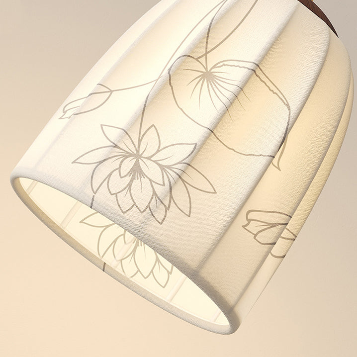 Dôme français traditionnel imprimé de fleurs semi-circulaires en fer et tissu 1 - Suspension lumineuse pour chevet 