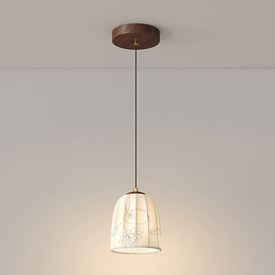 Traditional French Dome Semicircular Flower Print Iron Fabric 1 - Light Pendant Light For Bedside