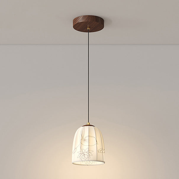 Traditional French Dome Semicircular Flower Print Iron Fabric 1 - Light Pendant Light For Bedside
