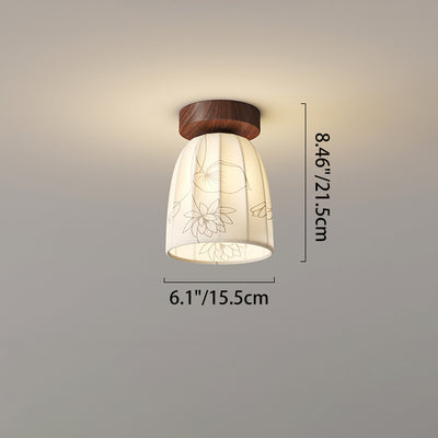 Traditional French Dome Semicircular Flower Print Iron Fabric 1 - Light Semi-Flush Mount Ceiling Light For Hallways