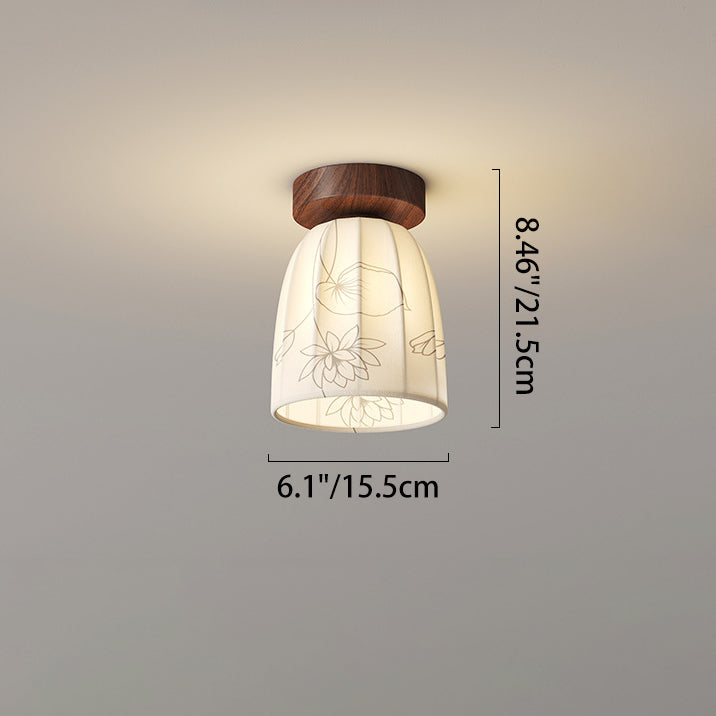 Traditional French Dome Semicircular Flower Print Iron Fabric 1 - Light Semi-Flush Mount Ceiling Light For Hallways