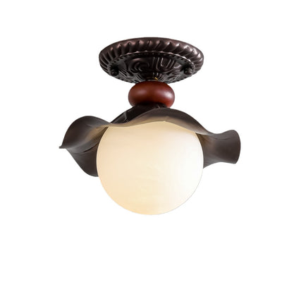 Traditional French Corrugated Edge Orb Iron Glass 1 - Light Semi-Flush Mount Ceiling Light For Hallways