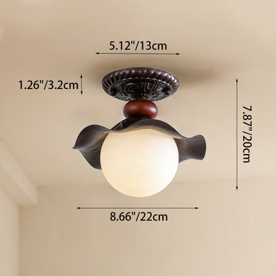 Traditional French Corrugated Edge Orb Iron Glass 1 - Light Semi-Flush Mount Ceiling Light For Hallways