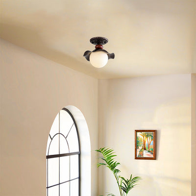 Traditional French Corrugated Edge Orb Iron Glass 1 - Light Semi-Flush Mount Ceiling Light For Hallways