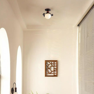 Traditional French Corrugated Edge Orb Iron Glass 1 - Light Semi-Flush Mount Ceiling Light For Hallways