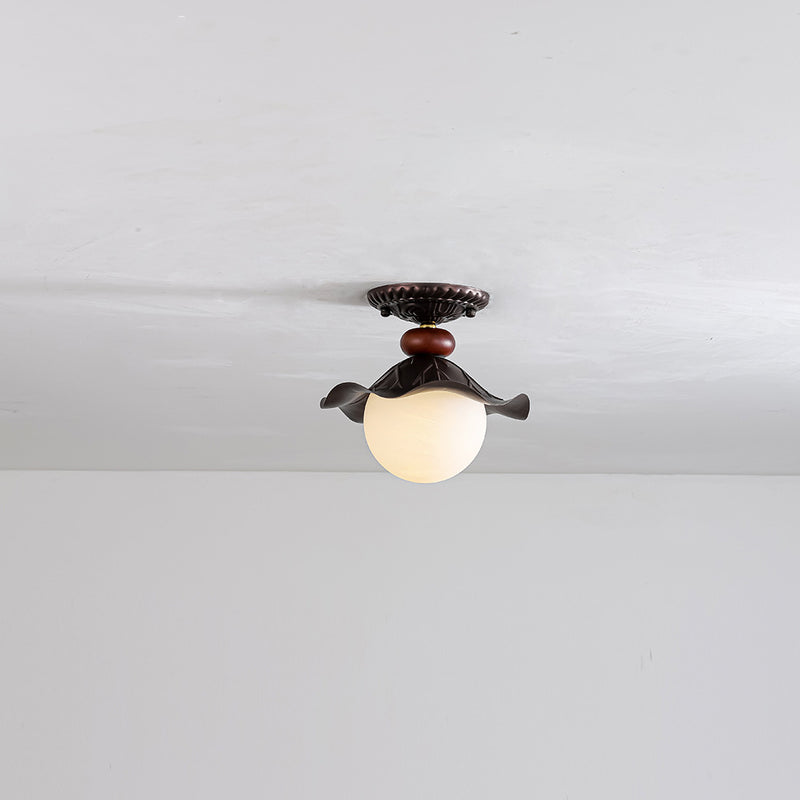Traditional French Corrugated Edge Orb Iron Glass 1 - Light Semi-Flush Mount Ceiling Light For Hallways