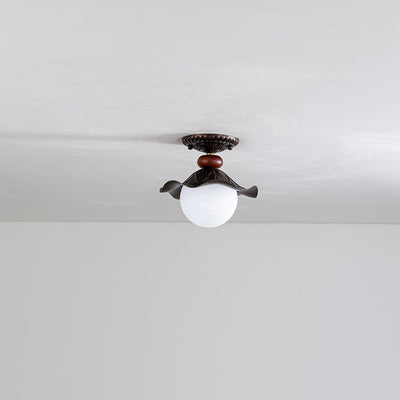 Traditional French Corrugated Edge Orb Iron Glass 1 - Light Semi-Flush Mount Ceiling Light For Hallways