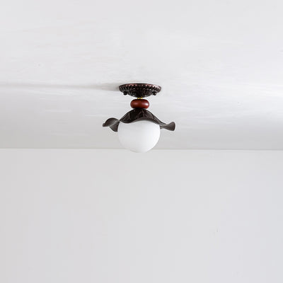Traditional French Corrugated Edge Orb Iron Glass 1 - Light Semi-Flush Mount Ceiling Light For Hallways