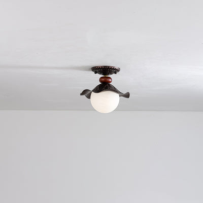 Traditional French Corrugated Edge Orb Iron Glass 1 - Light Semi-Flush Mount Ceiling Light For Hallways