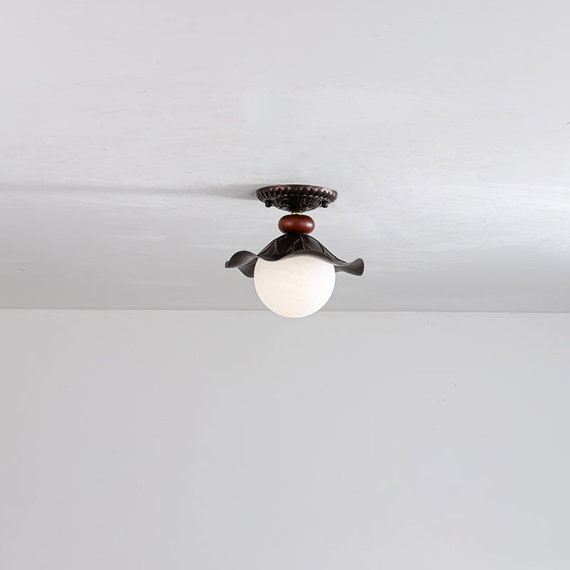 Traditional French Corrugated Edge Orb Iron Glass 1 - Light Semi-Flush Mount Ceiling Light For Hallways