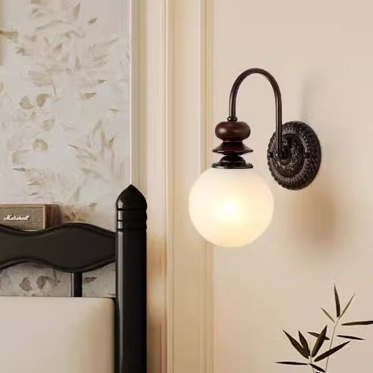Lámpara Aplique de Pared de Vidrio de Hierro con Gancho de Orbe Retro Contemporáneo 1 - Luz para Dormitorio 