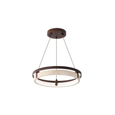 Lustre LED en noyer travertin jaune rond traditionnel japonais pour salle à manger 