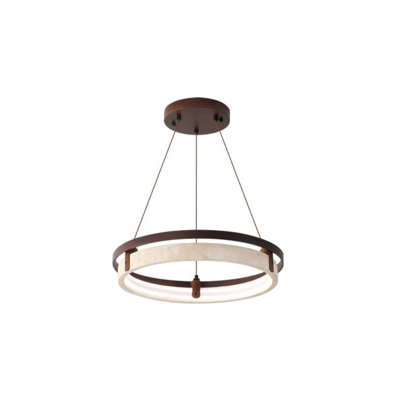 Lustre LED en noyer travertin jaune rond traditionnel japonais pour salle à manger 