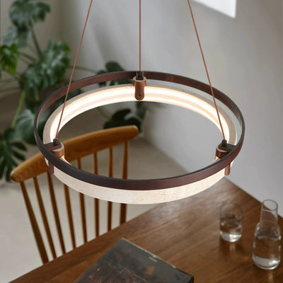Lustre LED en noyer travertin jaune rond traditionnel japonais pour salle à manger 