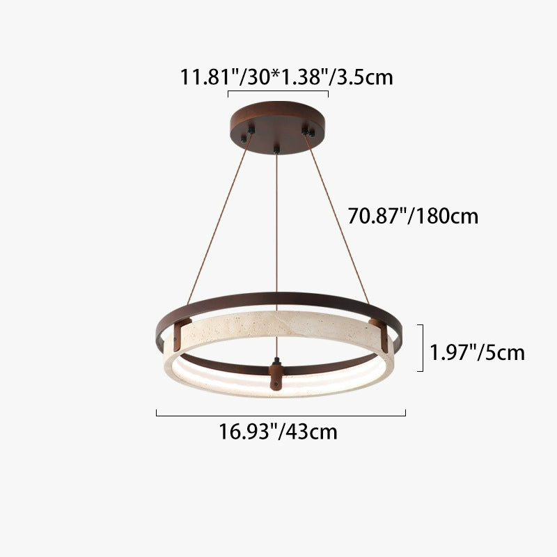 Lustre LED en noyer travertin jaune rond traditionnel japonais pour salle à manger 