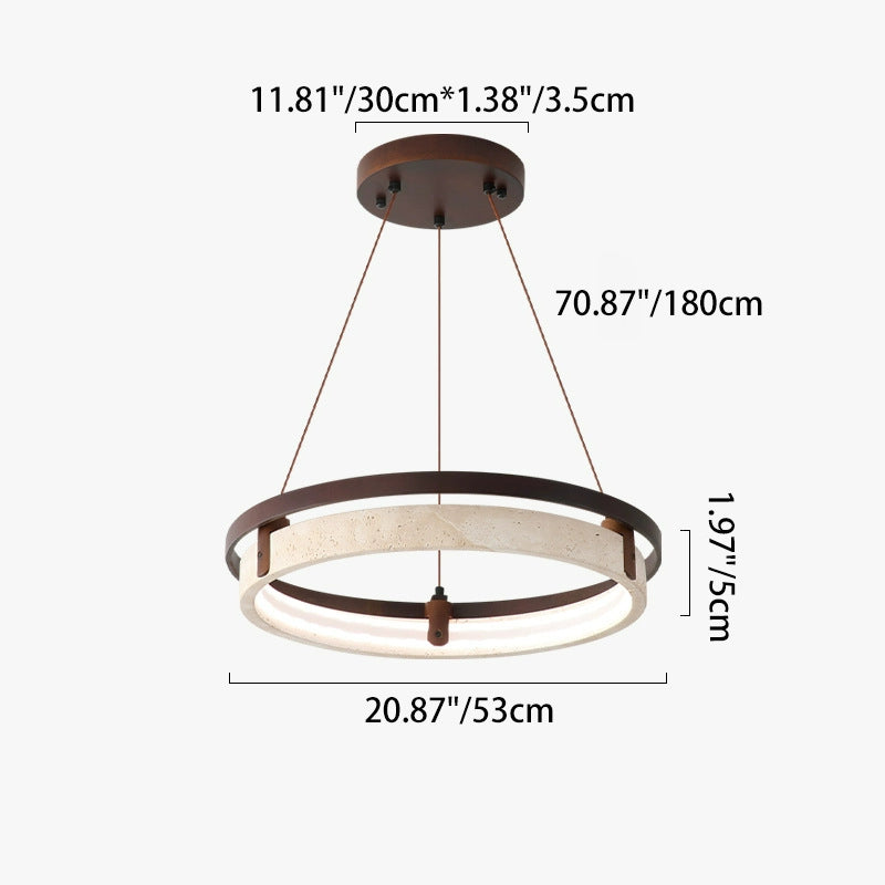 Lustre LED en noyer travertin jaune rond traditionnel japonais pour salle à manger 