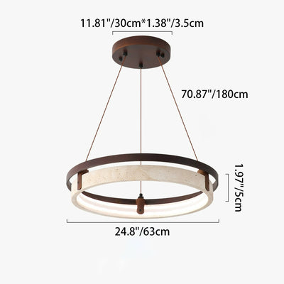 Lustre LED en noyer travertin jaune rond traditionnel japonais pour salle à manger 