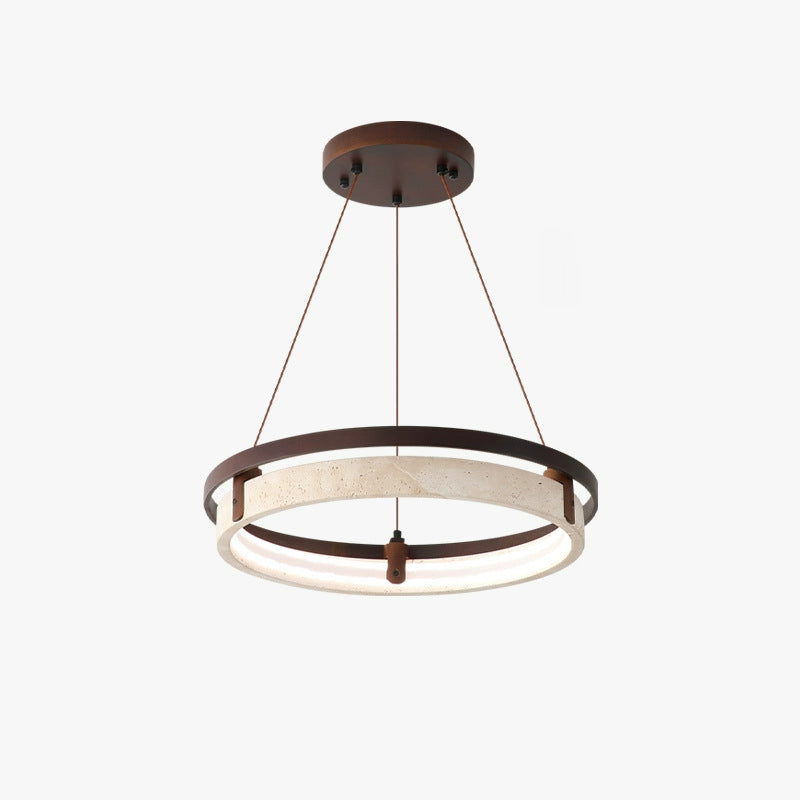 Lustre LED en noyer travertin jaune rond traditionnel japonais pour salle à manger 
