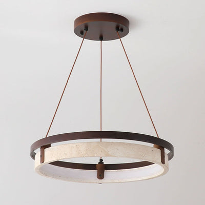 Lustre LED en noyer travertin jaune rond traditionnel japonais pour salle à manger 