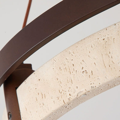 Lustre LED en noyer travertin jaune rond traditionnel japonais pour salle à manger 