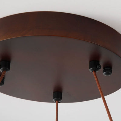 Lustre LED en noyer travertin jaune rond traditionnel japonais pour salle à manger 