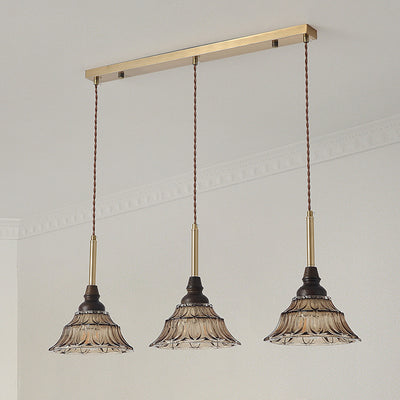 Lámpara de araña de hierro cónico francés tradicional de vidrio y madera maciza 1/3 - Luz para comedor 