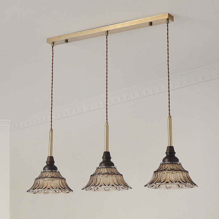 Lámpara de araña de hierro cónico francés tradicional de vidrio y madera maciza 1/3 - Luz para comedor 
