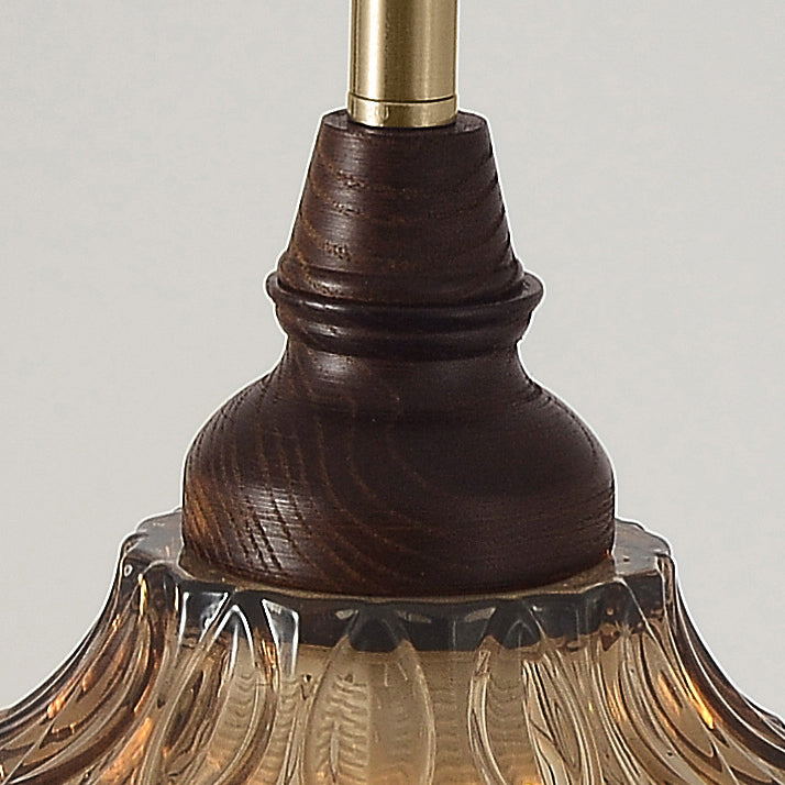 Lámpara de araña de hierro cónico francés tradicional de vidrio y madera maciza 1/3 - Luz para comedor 