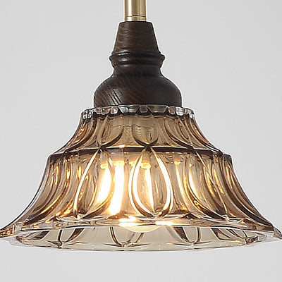 Lámpara de araña de hierro cónico francés tradicional de vidrio y madera maciza 1/3 - Luz para comedor 