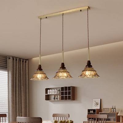 Lámpara de araña de hierro cónico francés tradicional de vidrio y madera maciza 1/3 - Luz para comedor 