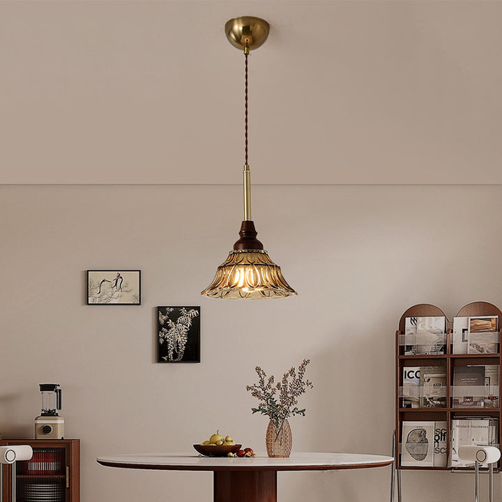Traditioneller französischer konischer Eisen-Glas-Massivholz 1/3 - Licht-Kronleuchter für das Esszimmer 