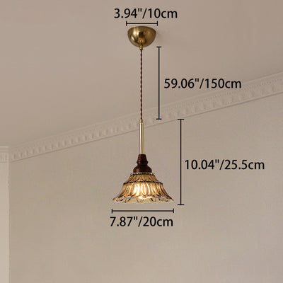 Lámpara de araña de hierro cónico francés tradicional de vidrio y madera maciza 1/3 - Luz para comedor 