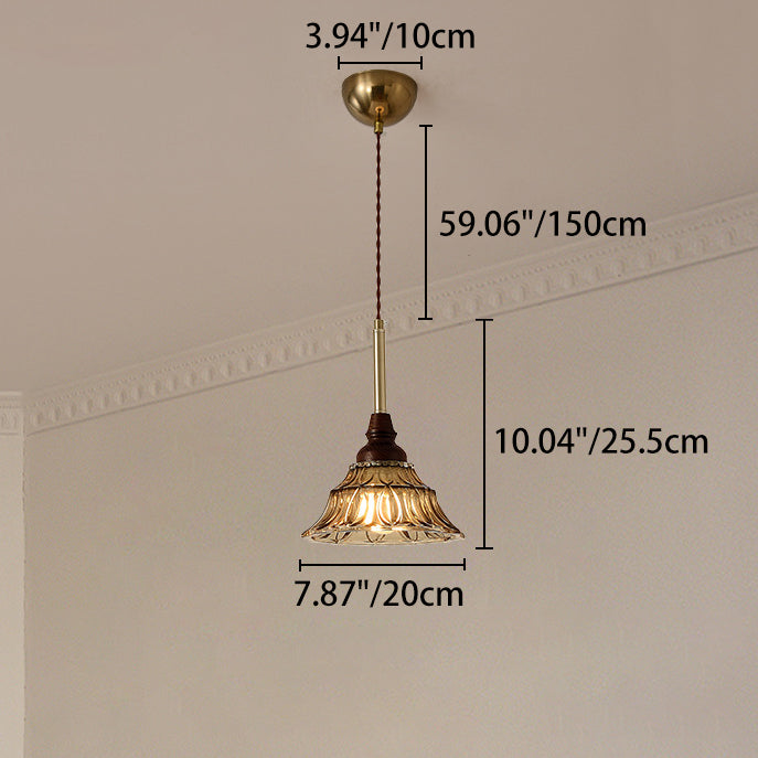 Lámpara de araña de hierro cónico francés tradicional de vidrio y madera maciza 1/3 - Luz para comedor 