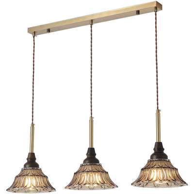 Lámpara de araña de hierro cónico francés tradicional de vidrio y madera maciza 1/3 - Luz para comedor 