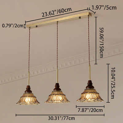 Lámpara de araña de hierro cónico francés tradicional de vidrio y madera maciza 1/3 - Luz para comedor 