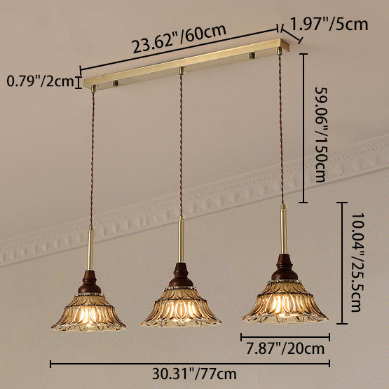 Lámpara de araña de hierro cónico francés tradicional de vidrio y madera maciza 1/3 - Luz para comedor 