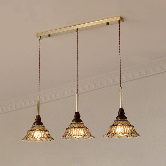 Lámpara de araña de hierro cónico francés tradicional de vidrio y madera maciza 1/3 - Luz para comedor 