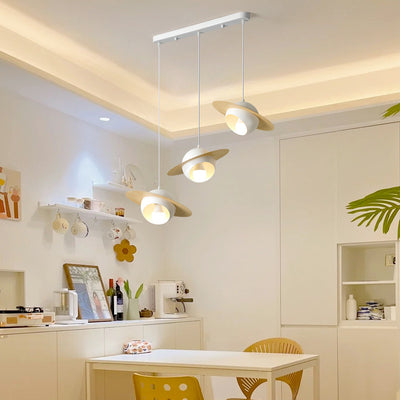 Chandelier contemporain en fer et aluminium de forme OVNI nordique à 3 lumières pour salle à manger 