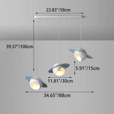 Chandelier contemporain en fer et aluminium de forme OVNI nordique à 3 lumières pour salle à manger 