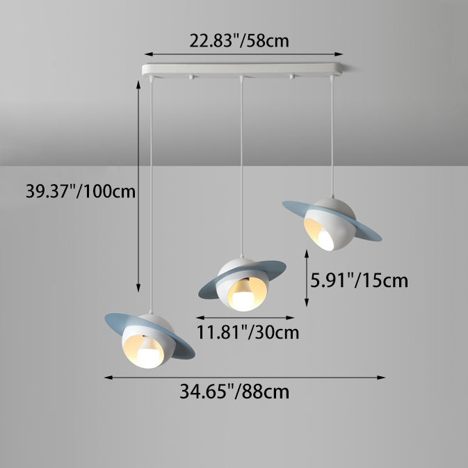 Chandelier contemporain en fer et aluminium de forme OVNI nordique à 3 lumières pour salle à manger 