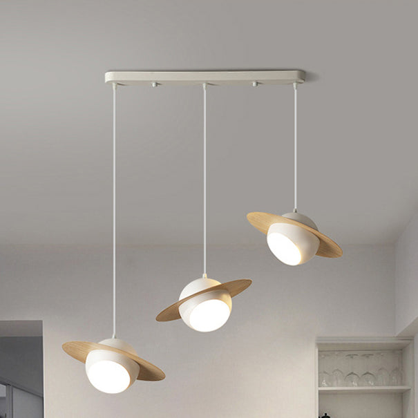 Chandelier contemporain en fer et aluminium de forme OVNI nordique à 3 lumières pour salle à manger 