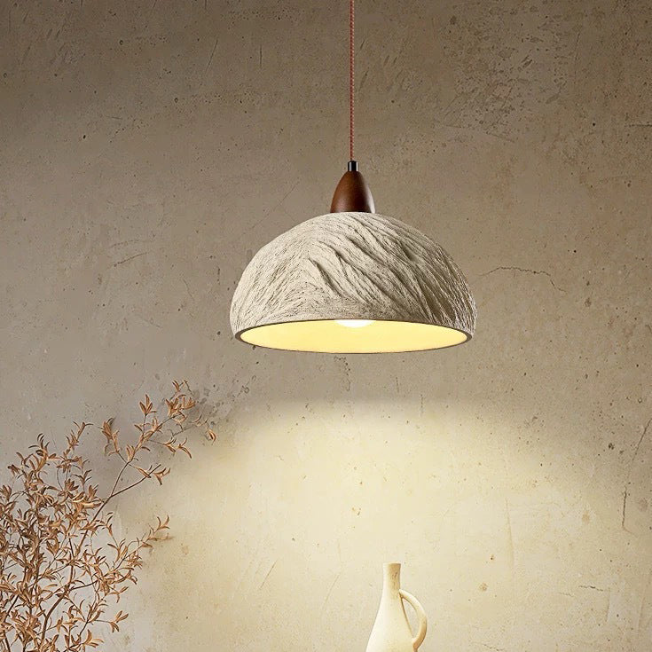 Lámpara de araña semicircular tradicional japonesa de cemento y madera 1/2/3 - Luz para comedor 