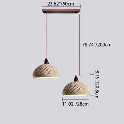 Lámpara de araña semicircular tradicional japonesa de cemento y madera 1/2/3 - Luz para comedor 