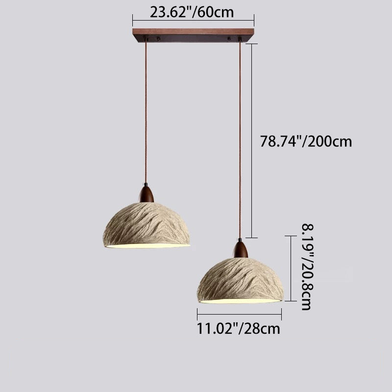 Lámpara de araña semicircular tradicional japonesa de cemento y madera 1/2/3 - Luz para comedor 