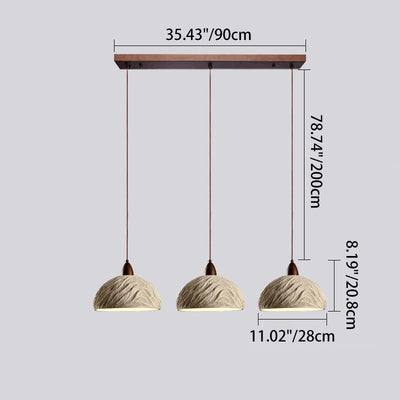 Lámpara de araña semicircular tradicional japonesa de cemento y madera 1/2/3 - Luz para comedor 