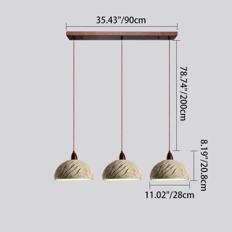 Lámpara de araña semicircular tradicional japonesa de cemento y madera 1/2/3 - Luz para comedor 