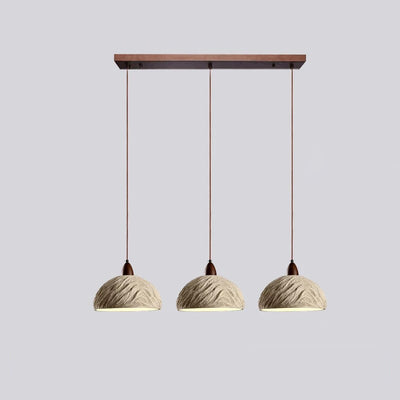 Lámpara de araña semicircular tradicional japonesa de cemento y madera 1/2/3 - Luz para comedor 
