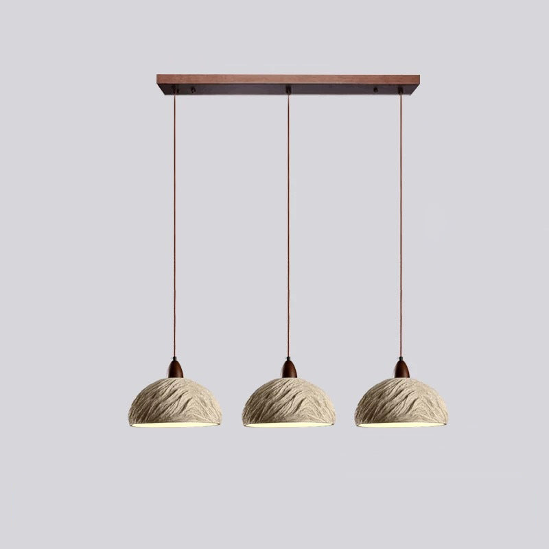 Lámpara de araña semicircular tradicional japonesa de cemento y madera 1/2/3 - Luz para comedor 