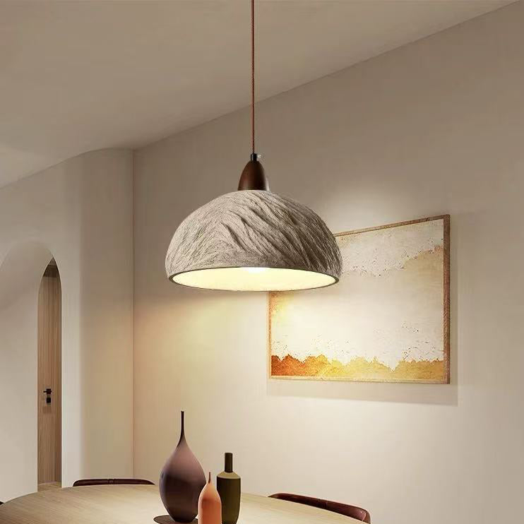 Lámpara de araña semicircular tradicional japonesa de cemento y madera 1/2/3 - Luz para comedor 
